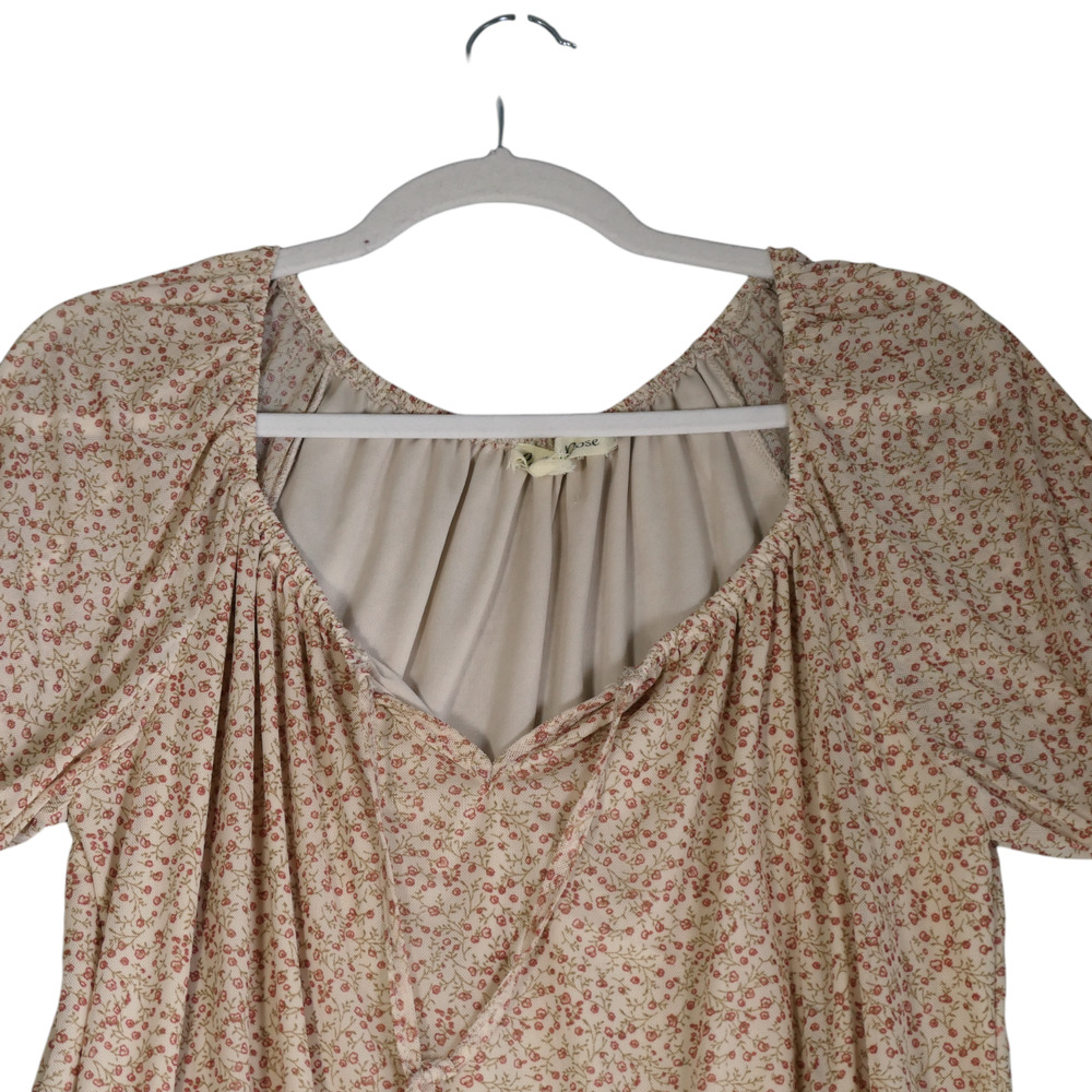 Indigo Rose Knit Top Women Large Pink Floral Puff Sleeve Smocked Peasant Boho - Picture 2 of 11